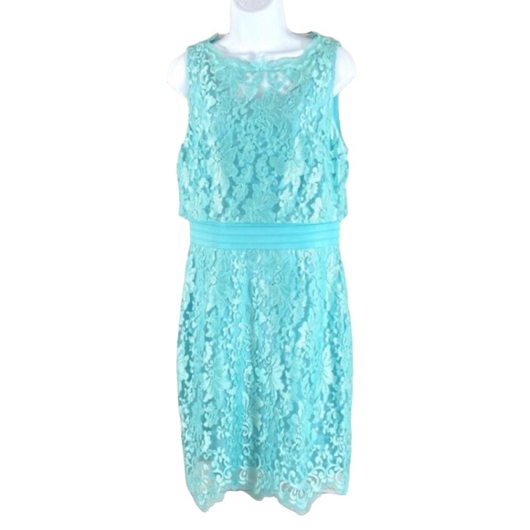 NEW Antonio MELANI Teal Lace Overlay Cocktail Dress Sz 14 - Picture 2 of 11